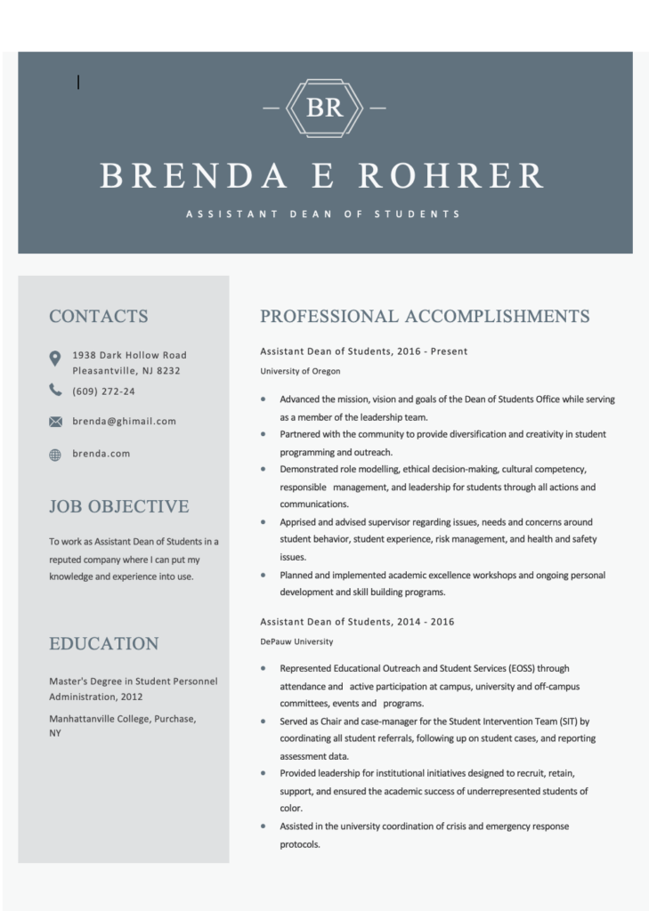 Free Editable Assistant Dean of Students Resume