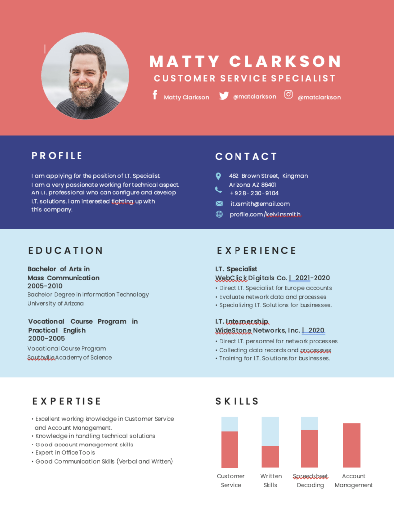 Free Editable BPO Experience Resume Template