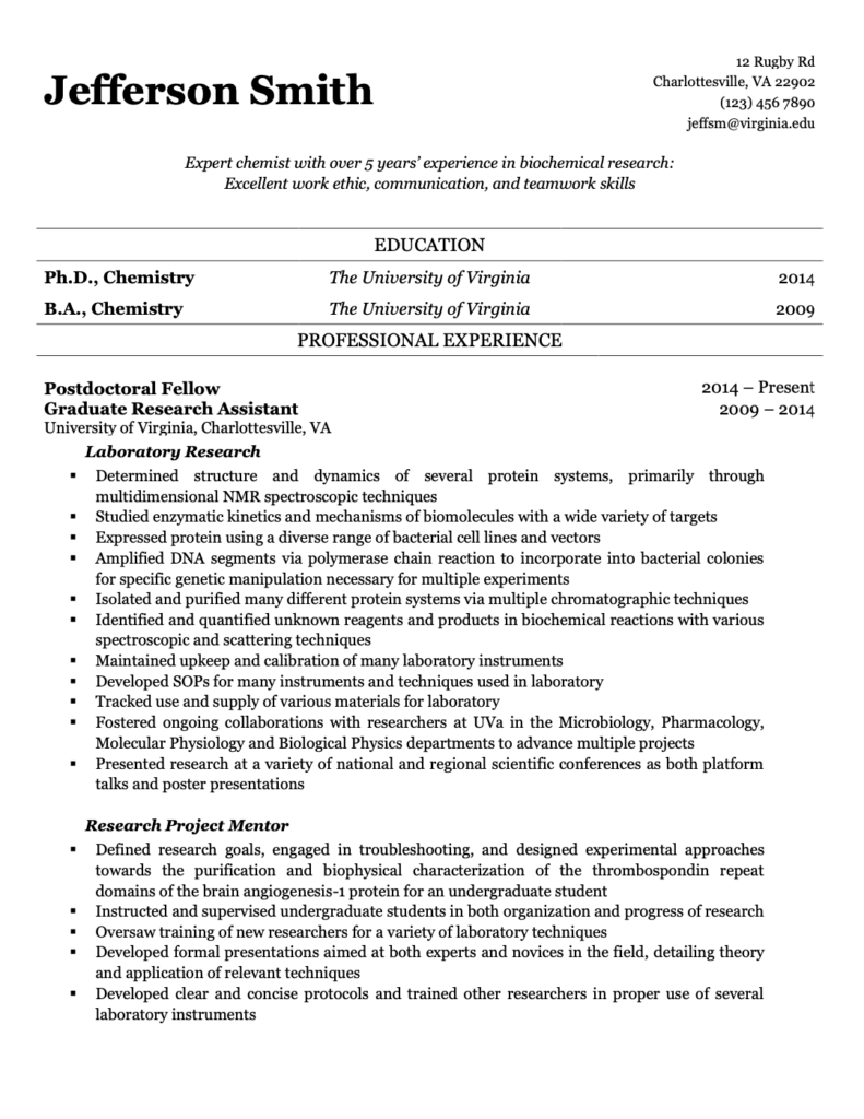 Free Editable Chemistry Postdoc CV Template