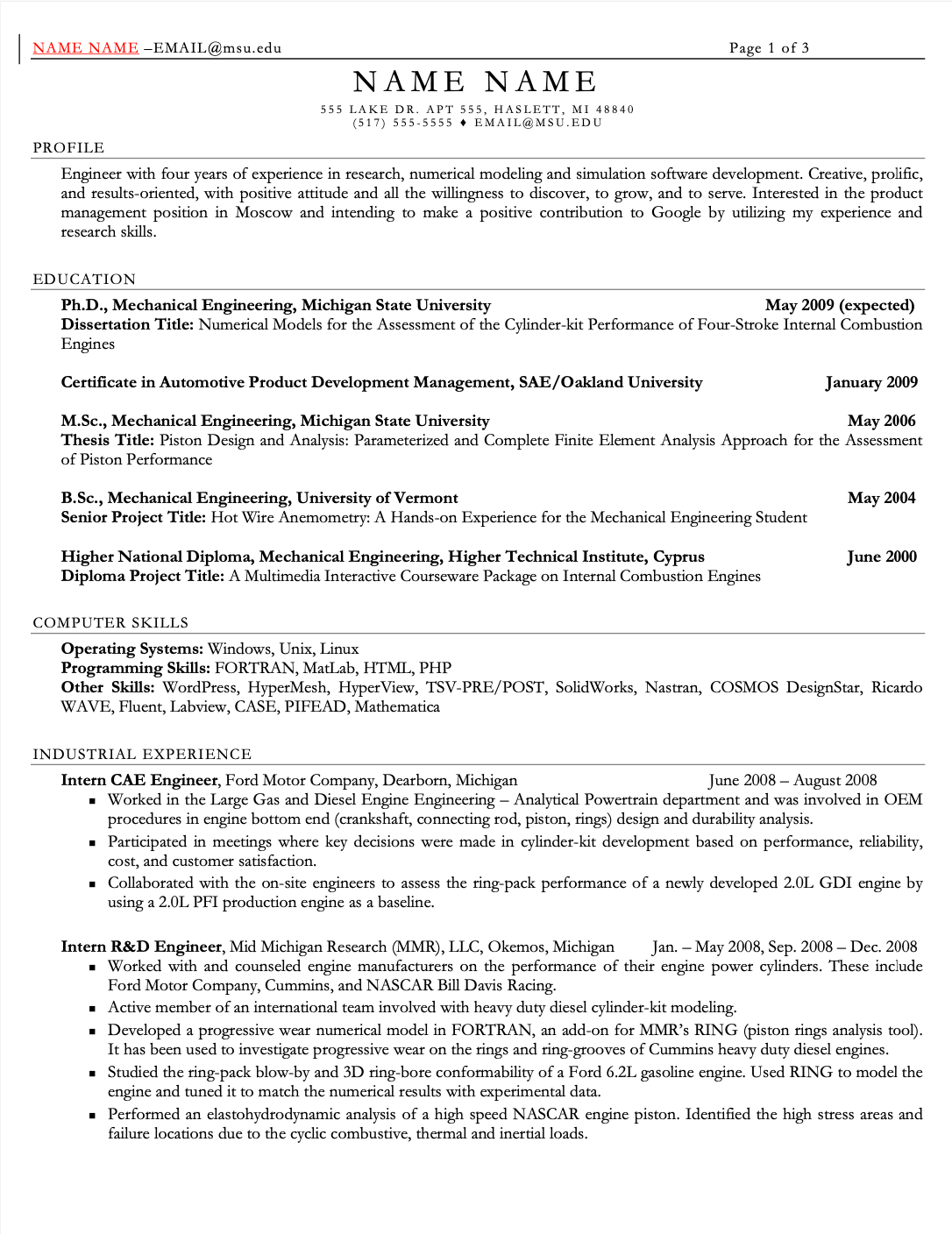 Free editable engineering cv template tempahive