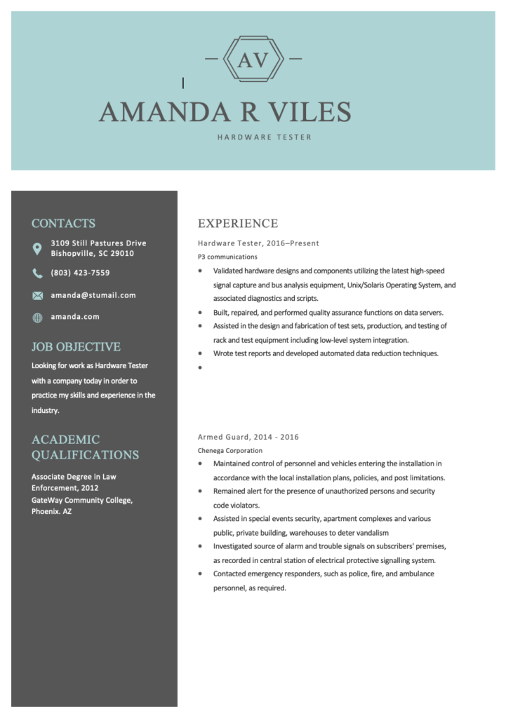 Free Editable Hardware Test Engineer Resume 1