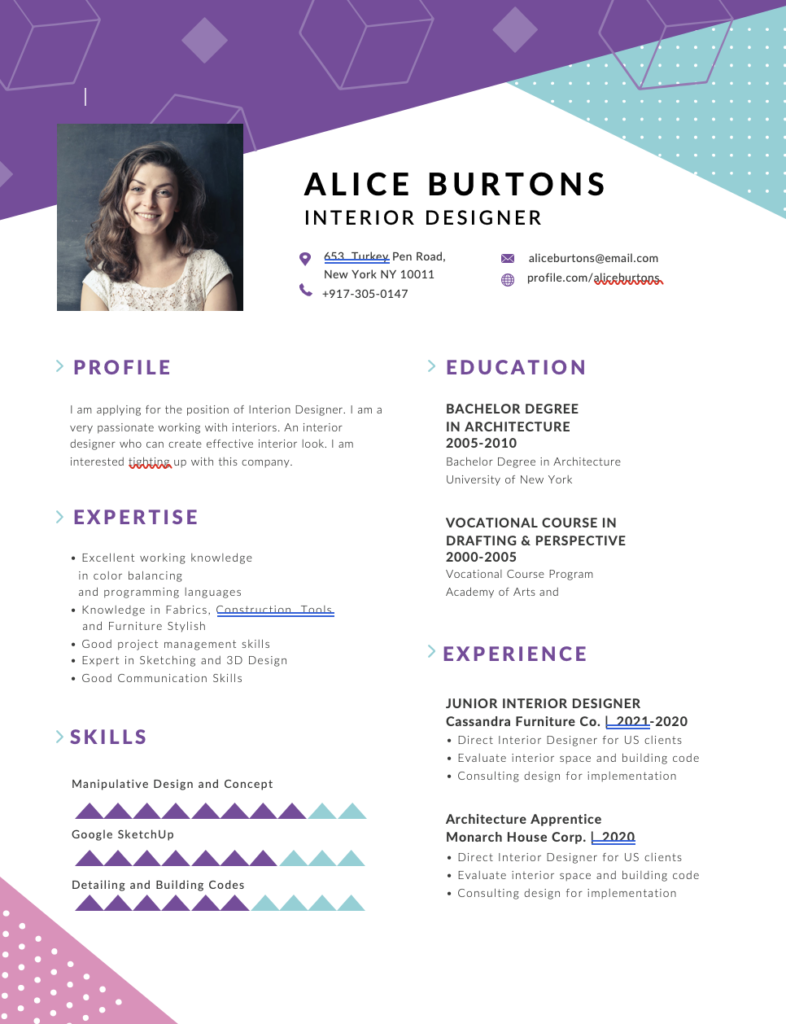 Free Editable Interior Designer Resume Template