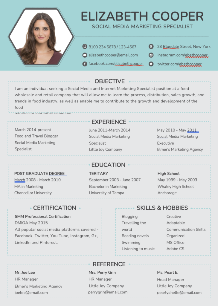 Free Editable Social Media Marketing Specialist Resume Template