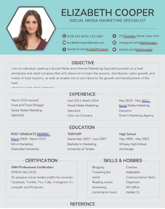 Free Editable Social Media Marketing Specialist Resume Template