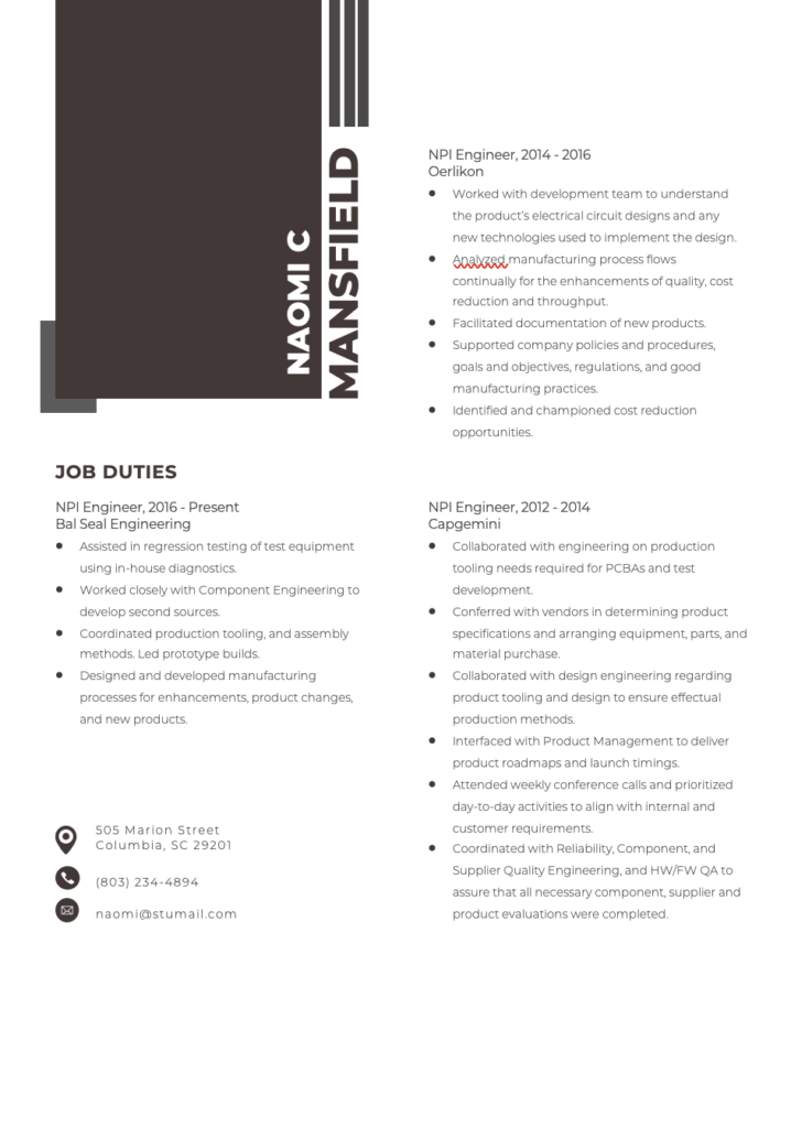 Free NPI Engineer Resume Template