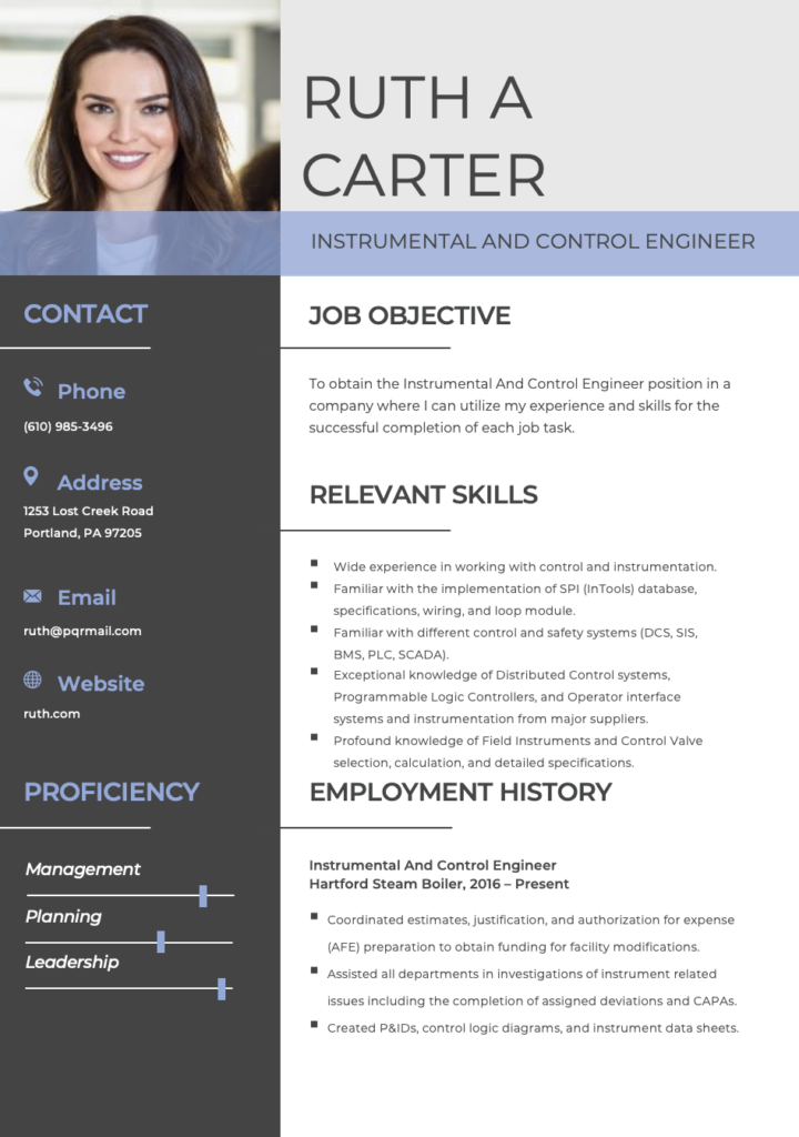 Instrumentation and Control Engineer Resume Template 1