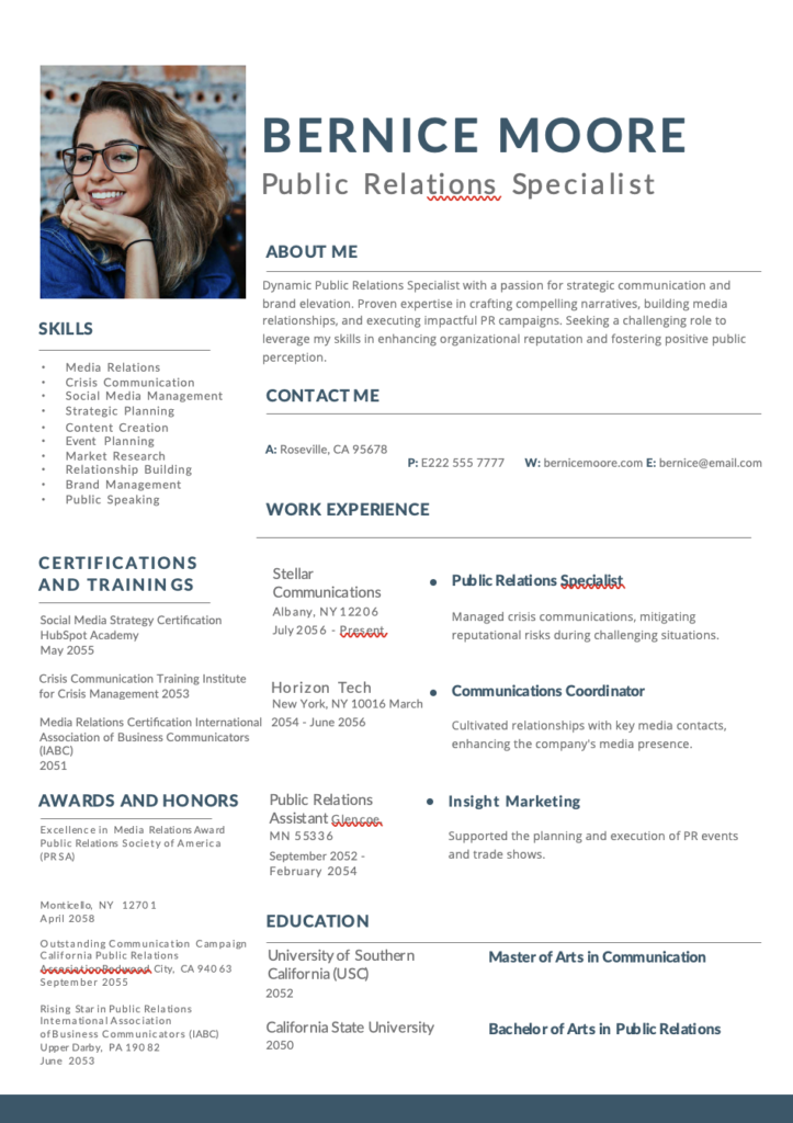 Public Relations Specialist Resume Template