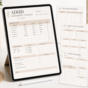 ADHD Assignment Tracker Printable PDF | Homework Planner & Due Date Organizer
