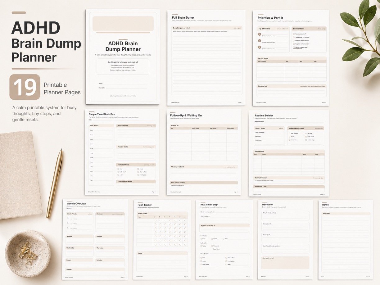 ADHD Brain Dump Planner Printable PDF | Organize Thoughts, Tasks & Priorities 1