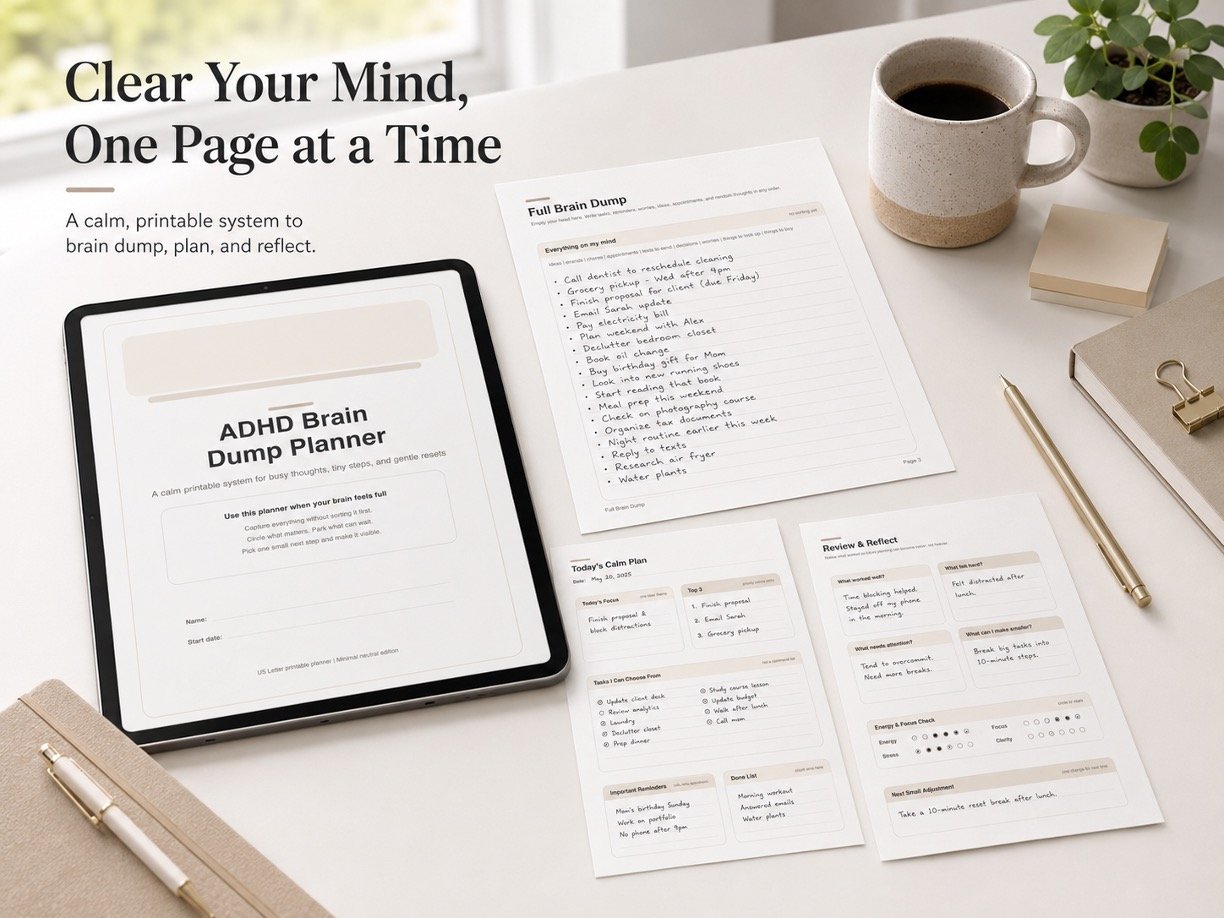 ADHD Brain Dump Planner Printable PDF | Organize Thoughts, Tasks & Priorities 2