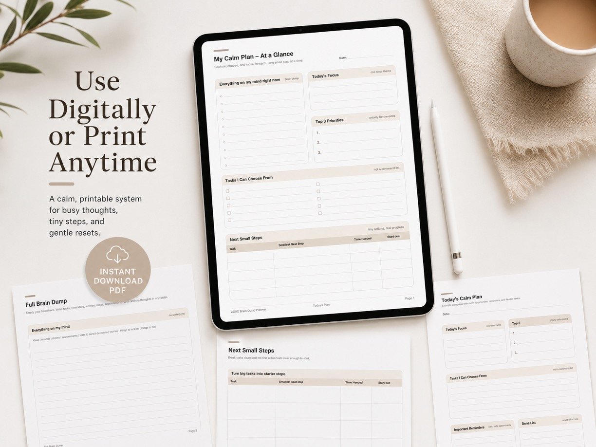 ADHD Brain Dump Planner Printable PDF | Organize Thoughts, Tasks & Priorities 4