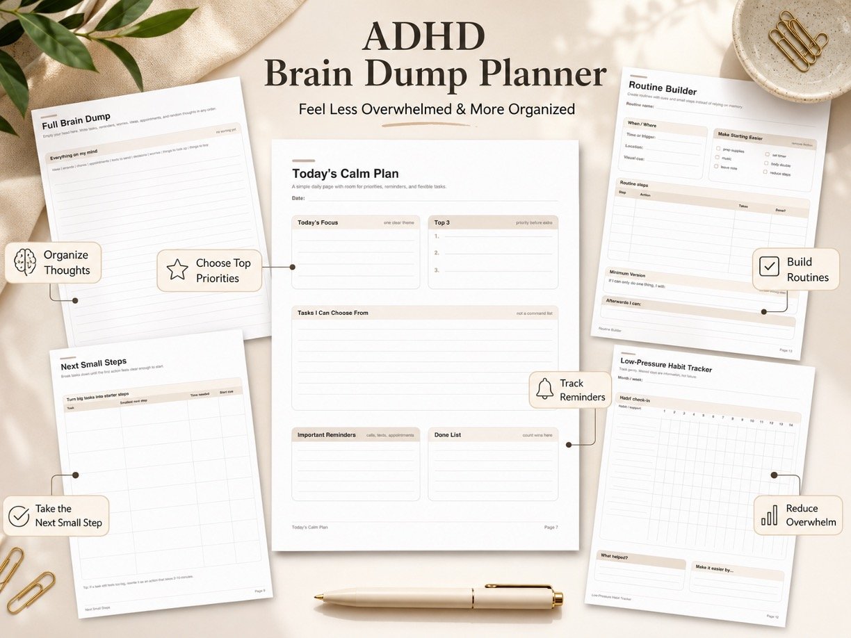 ADHD Brain Dump Planner Printable PDF | Organize Thoughts, Tasks & Priorities 5