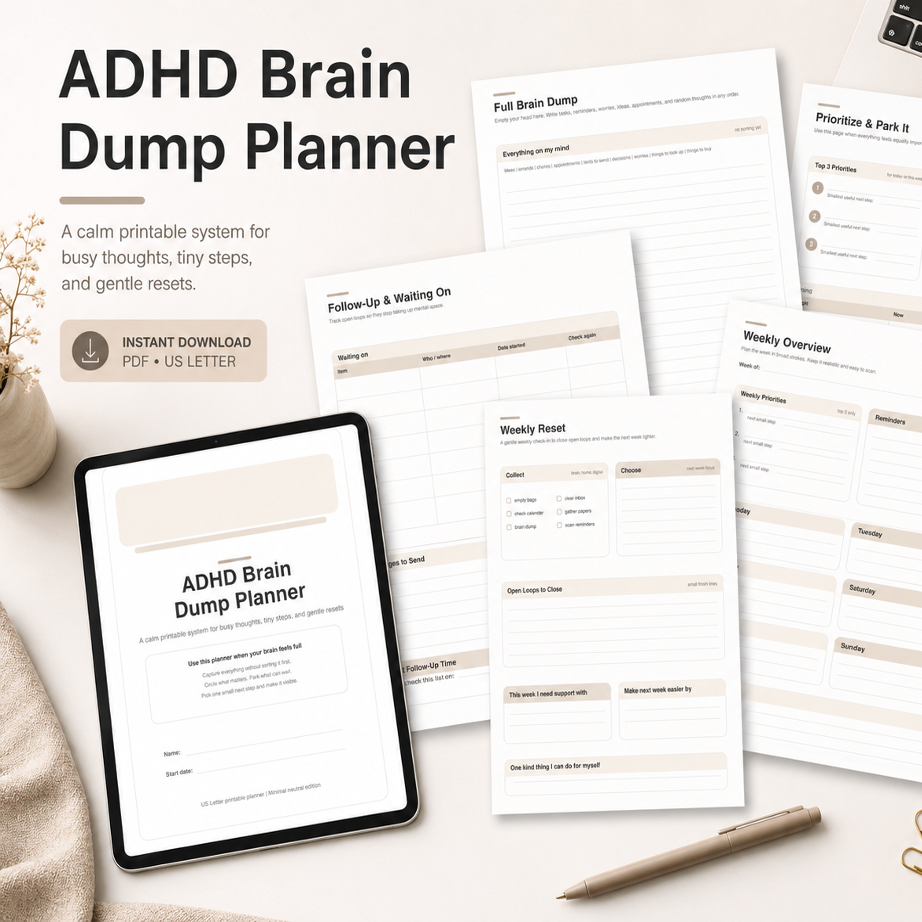ADHD Brain Dump Planner Printable PDF | Organize Thoughts, Tasks & Priorities n ADHD Brain Dump Planner Printable PDF | Organize Thoughts, Tasks & Priorities