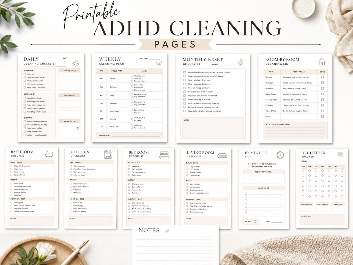 ADHD Cleaning Checklist Printable PDF – Instant Download 2
