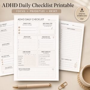 ADHD Daily Checklist Printable PDF | ADHD Planner for Focus, Routines & Tasks