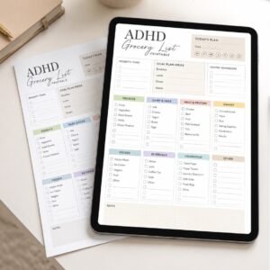 ADHD Grocery List Printable PDF | Easy Shopping Planner for Focused Meal Planning