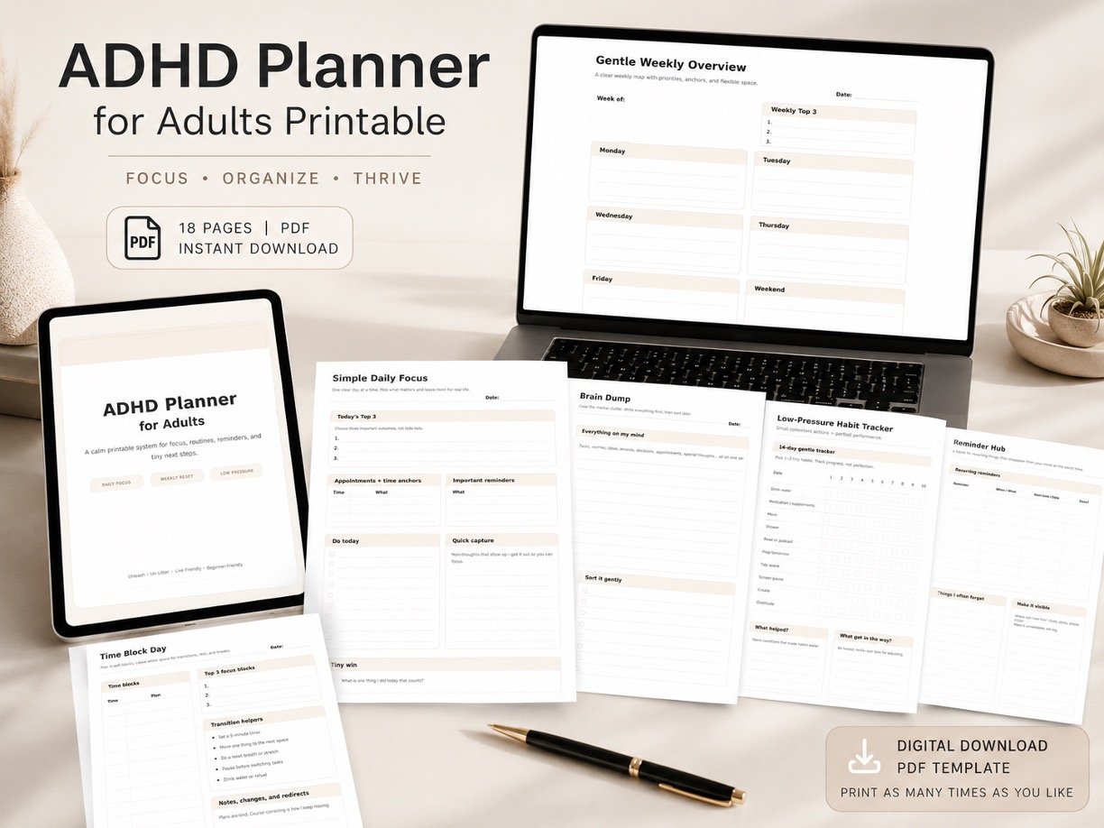 ADHD Planner for Adults Printable PDF | Daily Focus & Routines 1