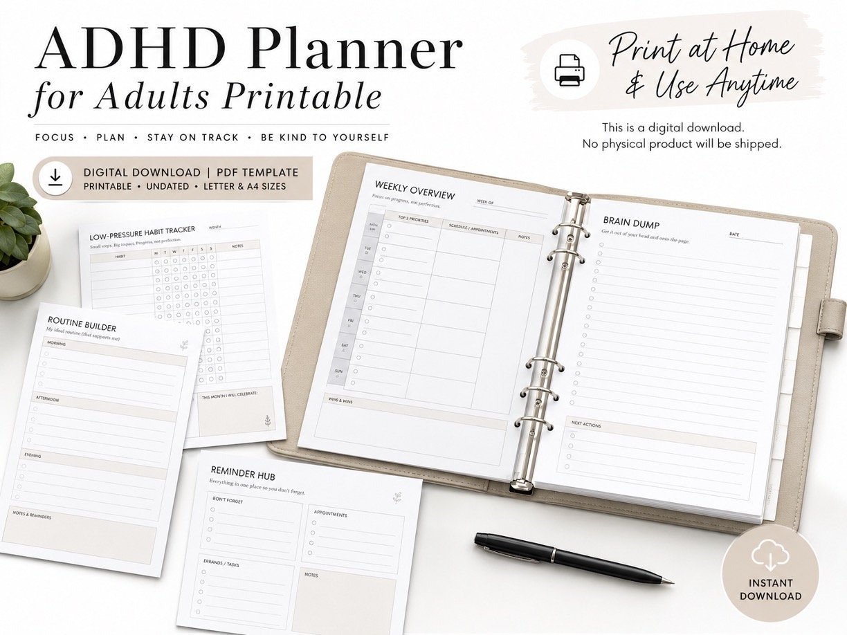 ADHD Planner for Adults Printable PDF | Daily Focus & Routines 4