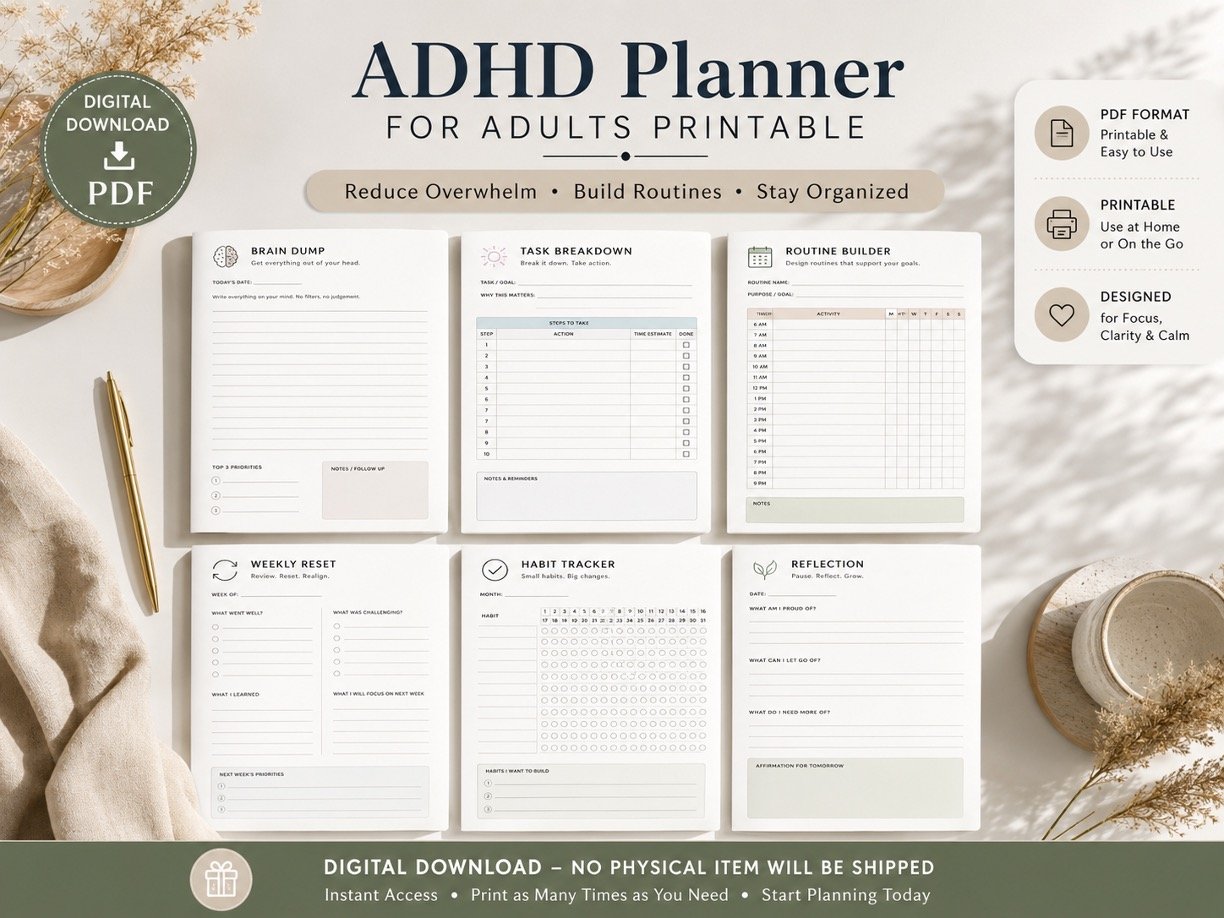 ADHD Planner for Adults Printable PDF | Daily Focus & Routines 6