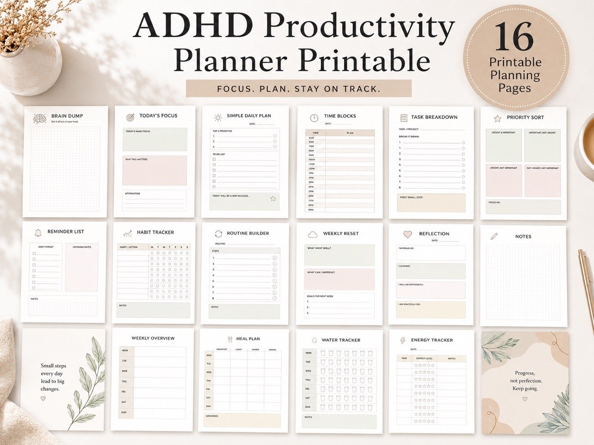 ADHD Productivity Planner Printable PDF | Daily & Weekly Focus Planner 1