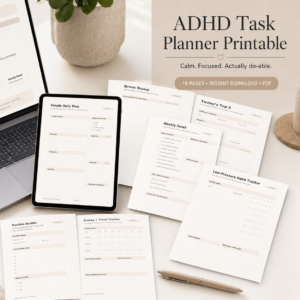 ADHD Task Planner Printable PDF | Daily Focus & Brain Dump Planner