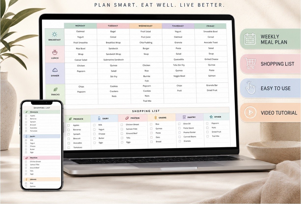 Weekly Meal Planner And Grocery List Spreadsheet