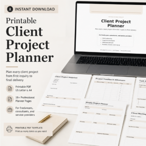 Printable Client Project Planner PDF | Freelancer Project Tracker & Client Workflow Template