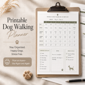 Printable Dog Walking Planner PDF | Pet Walk Log & Daily Dog Care Tracker