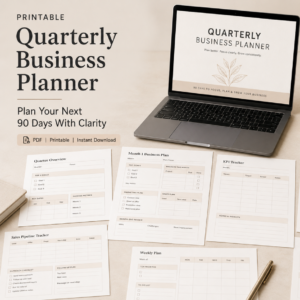 Quarterly Business Planner Printable | 90-Day Goals, Sales, Marketing & Finance Tracker