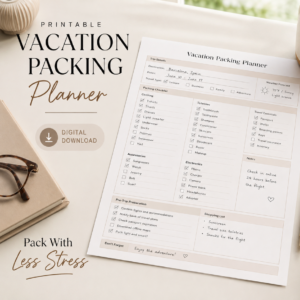 Vacation Packing Planner Printable | Travel Checklist PDF for Stress-Free Trips