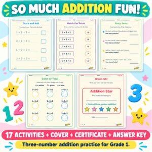 Addition worksheets For grade 1 3 digits n