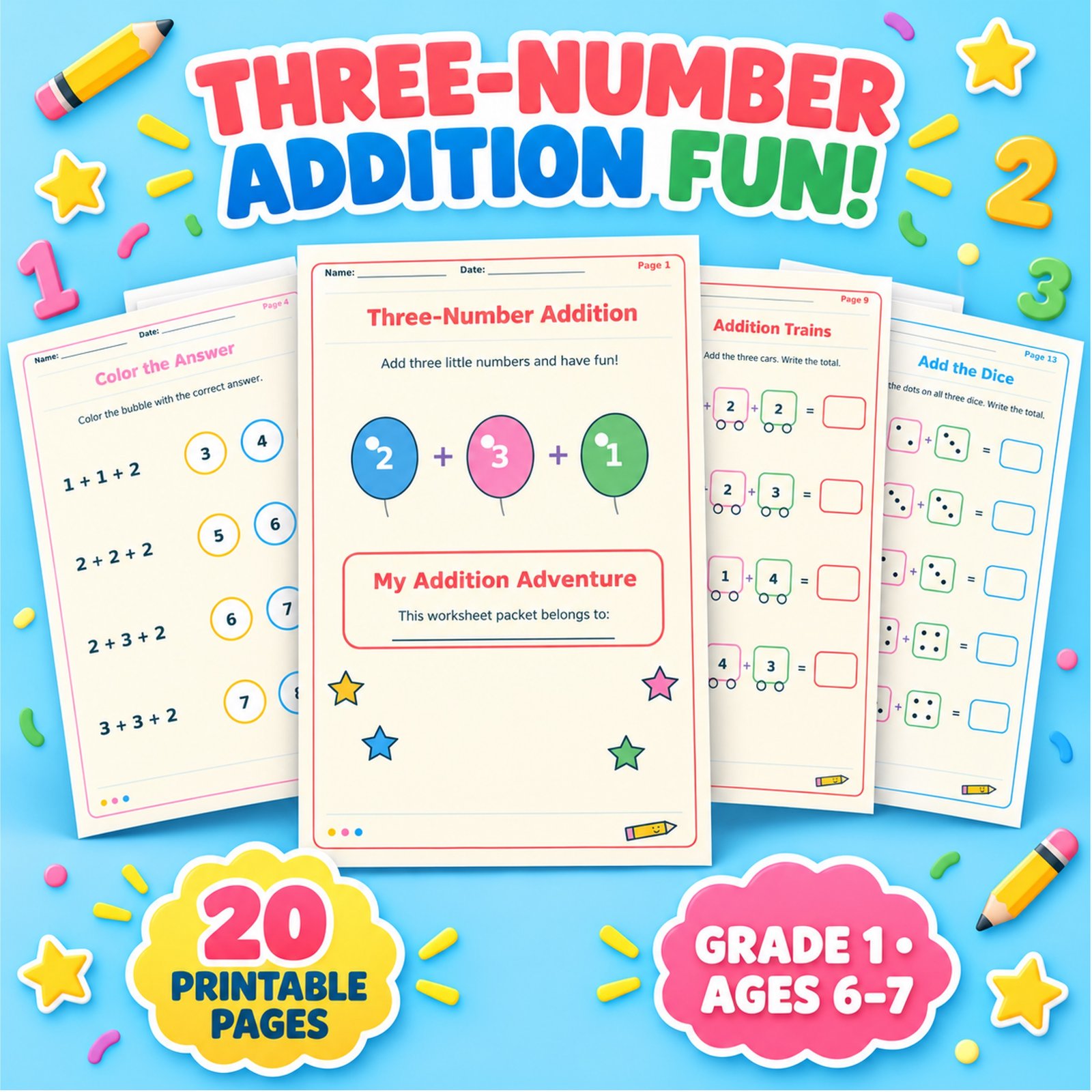 Addition worksheets For grade 1 3 digits Addition worksheets For grade 1 3 digits