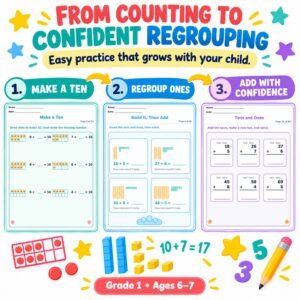 Addition worksheets for Grade 1 with regrouping free