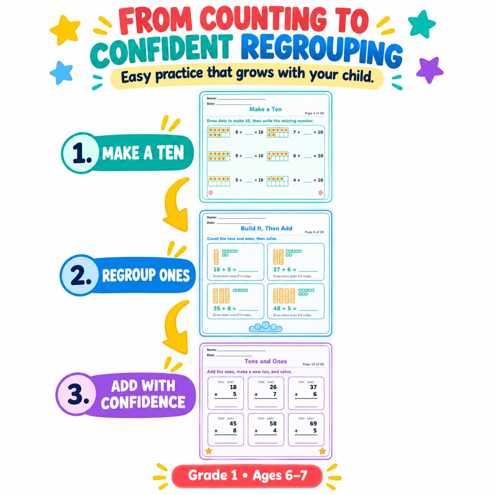 Addition worksheets for Grade 1 with regrouping free pdf Addition worksheets for Grade 1 with regrouping free pdf
