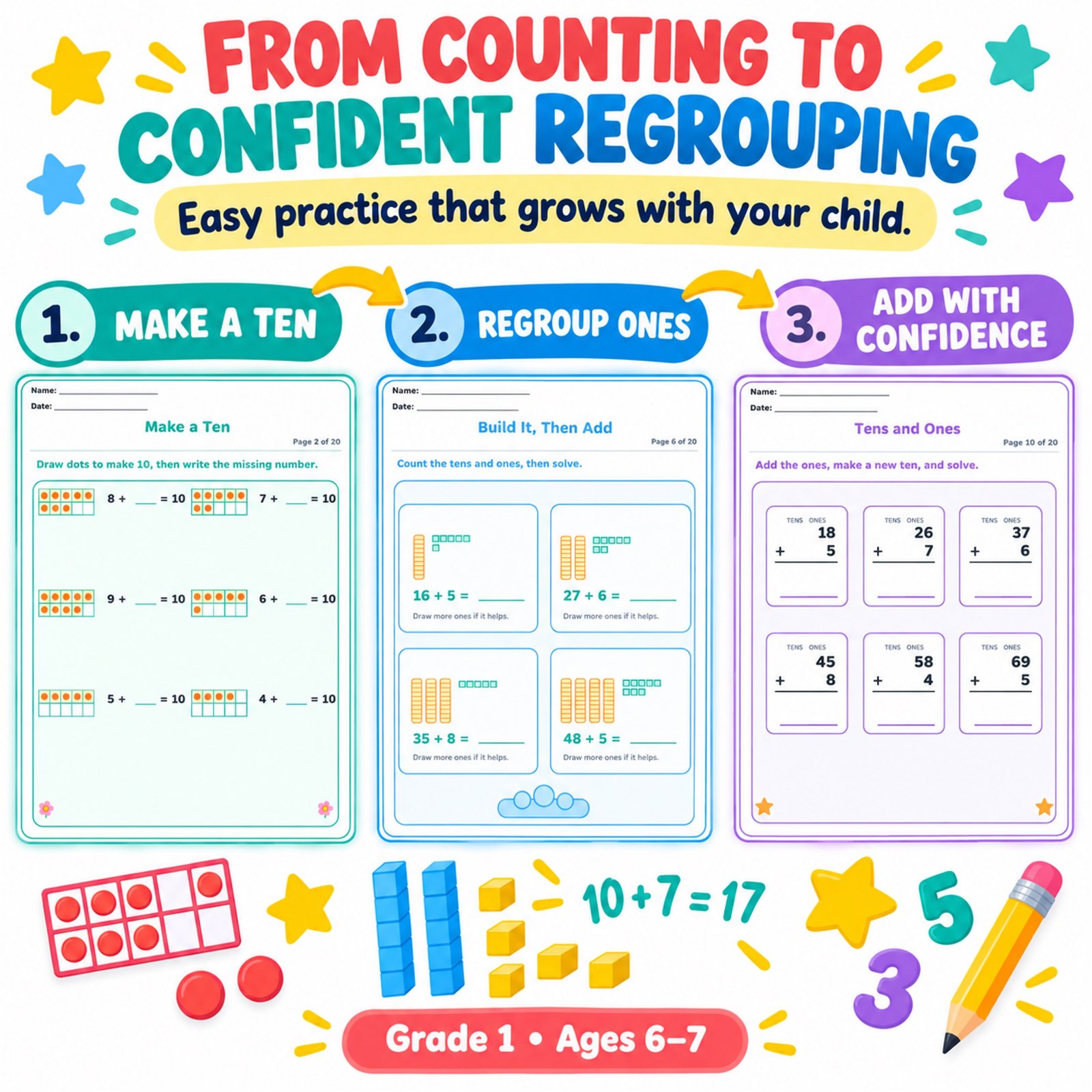 Addition worksheets for Grade 1 with regrouping free Addition worksheets for Grade 1 with regrouping free