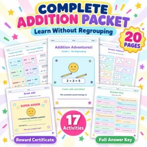 Addition worksheets for Grade 1 without regrouping n
