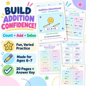 Addition worksheets for Grade 1 without regrouping n1