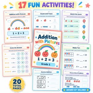 Addition worksheets for grade 1 with pictures free