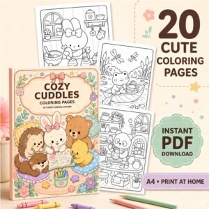 Printable Cute Animal Coloring Pages PDF, 20 Cozy A4 Designs