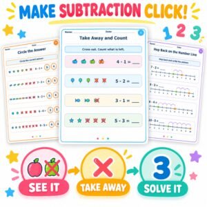 Subtraction worksheets for Grade 1 with pictures printable