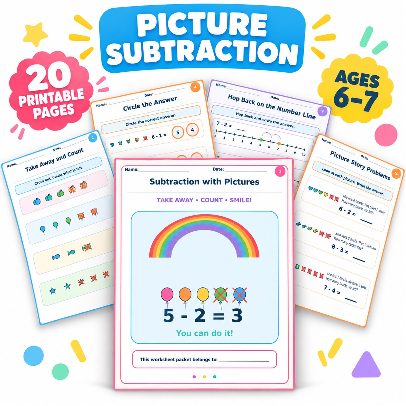 Subtraction worksheets for Grade 1 with pictures Subtraction worksheets for Grade 1 with pictures