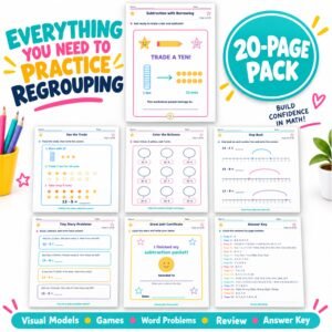 Subtraction worksheets for grade 1 with borrowing printable