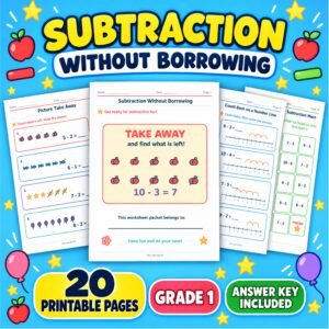 Subtraction worksheets for grade 1 without borrowing
